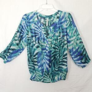 Leo & Nicole palm leaf watercolor chiffon top L